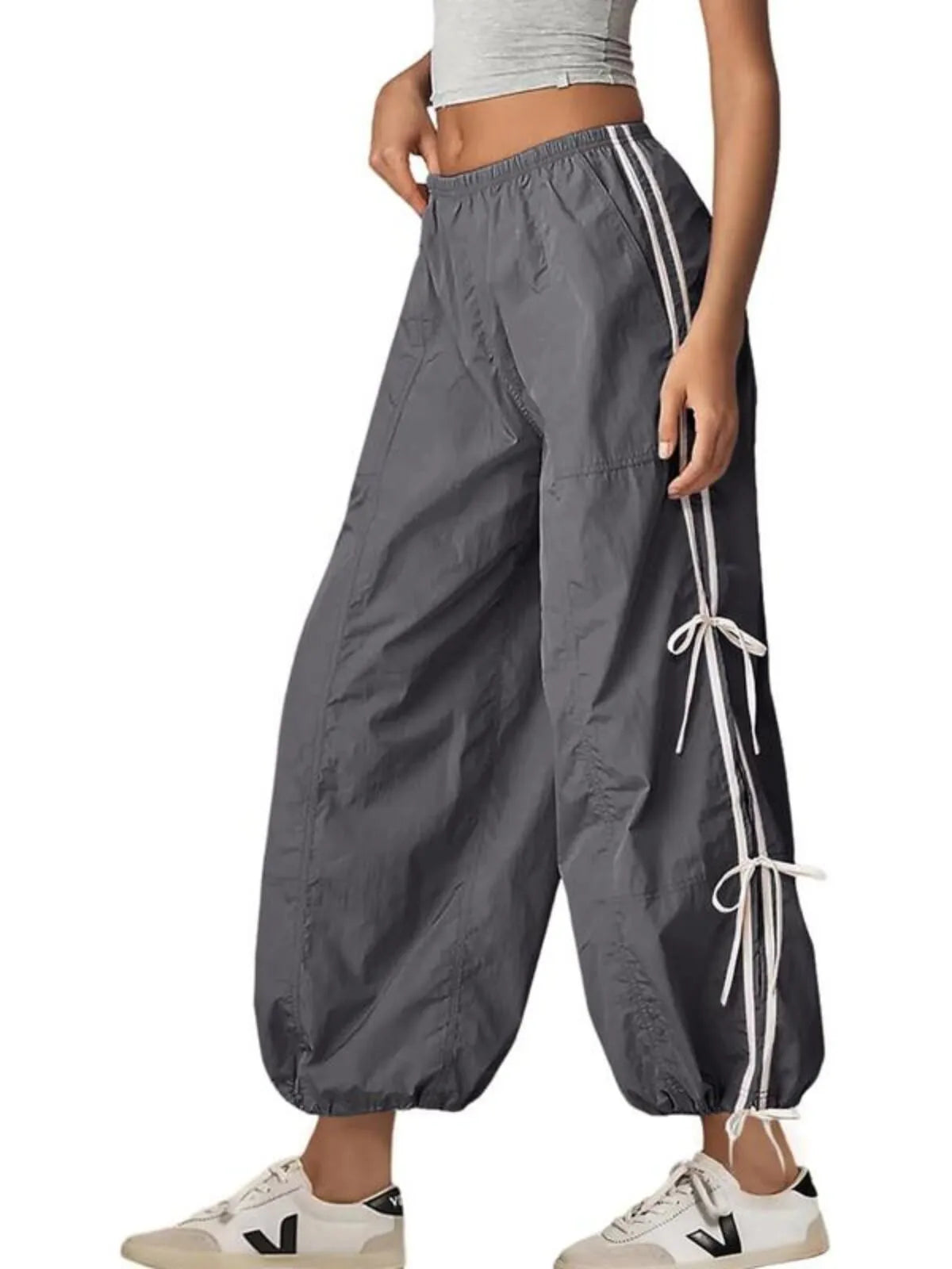 Parachute Style Elastic High Waist Full Twist Hiking Adjustable Cuffs Cargo Pants