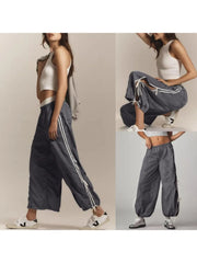 Parachute Style Elastic High Waist Full Twist Hiking Adjustable Cuffs Cargo Pants