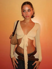 Solid V-neck Asymmetrical Chic Crop Top