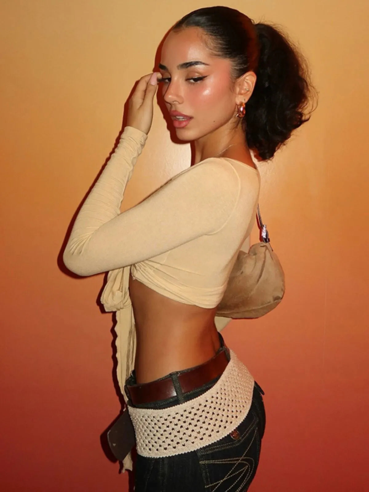 Solid V-neck Asymmetrical Chic Crop Top