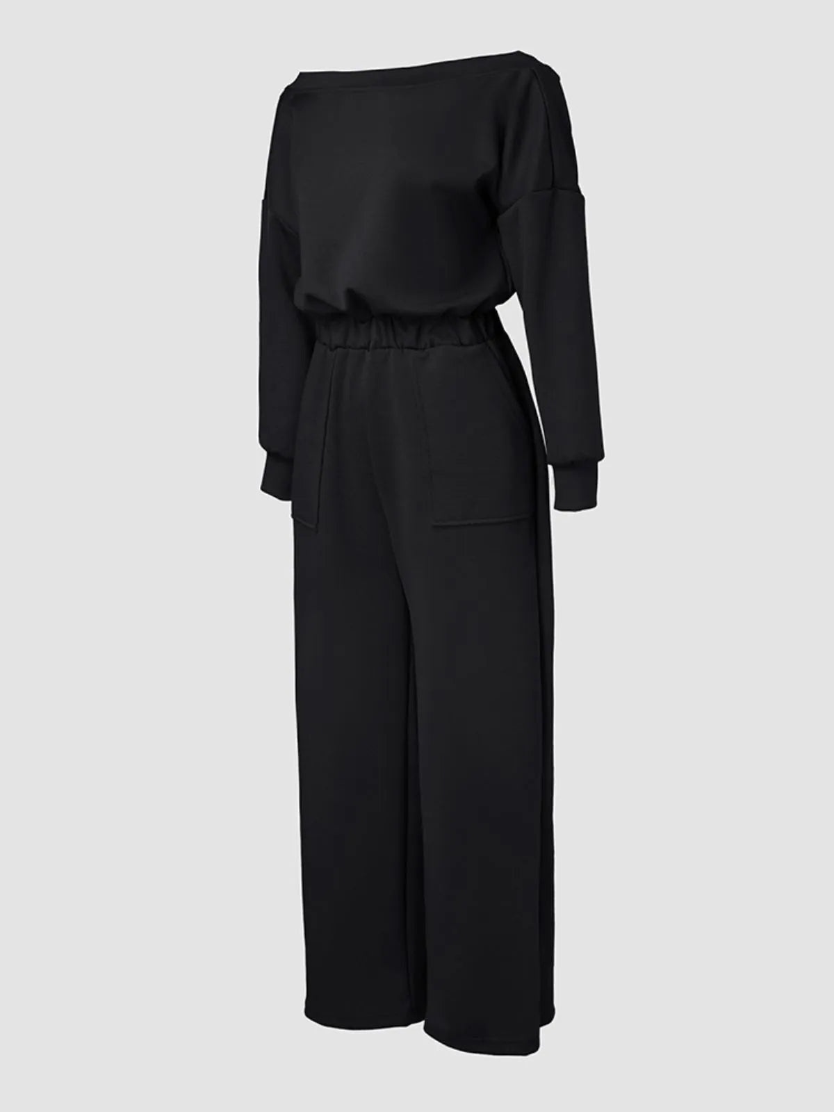 Comfortable Backless Collar Off Shoulder V-Back Stretchy Waist Pocket Design Jumpsuit
