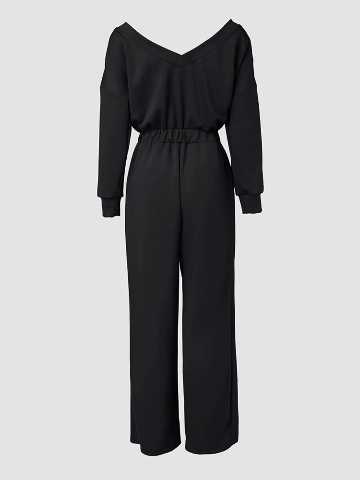 Comfortable Backless Collar Off Shoulder V-Back Stretchy Waist Pocket Design Jumpsuit