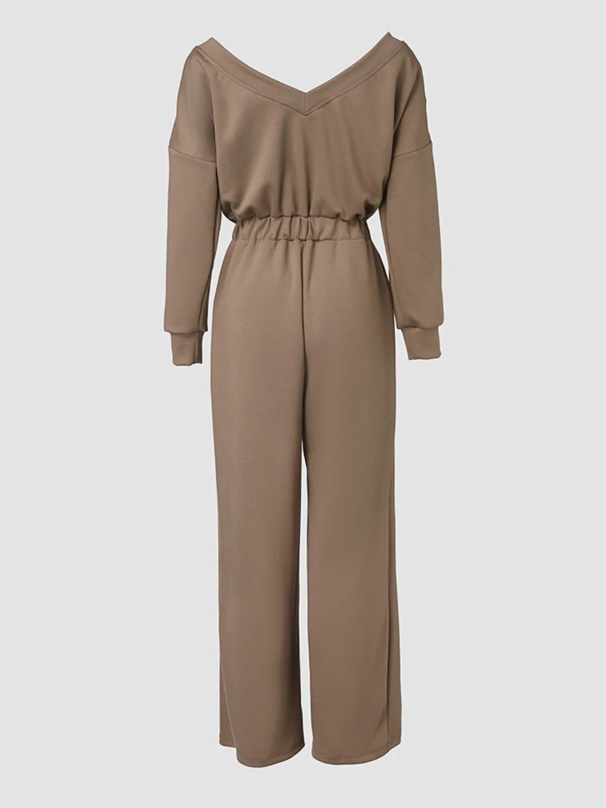 Comfortable Backless Collar Off Shoulder V-Back Stretchy Waist Pocket Design Jumpsuit