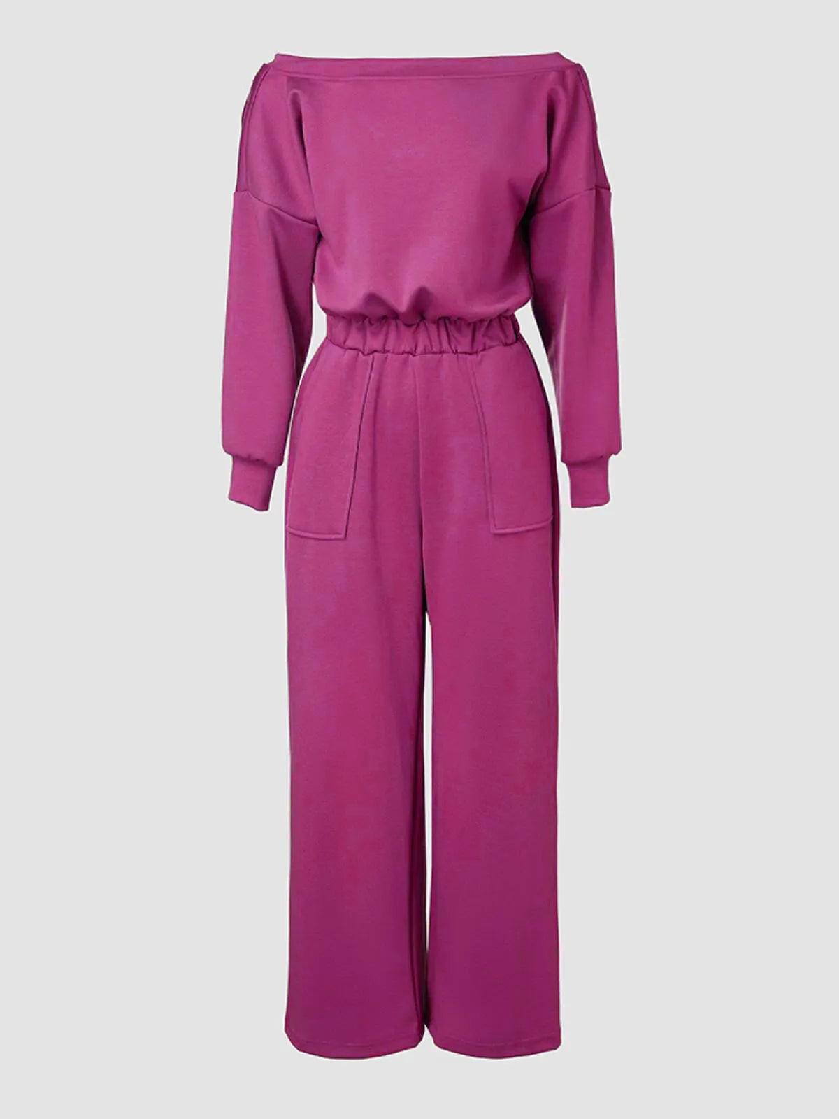 Comfortable Backless Collar Off Shoulder V-Back Stretchy Waist Pocket Design Jumpsuit