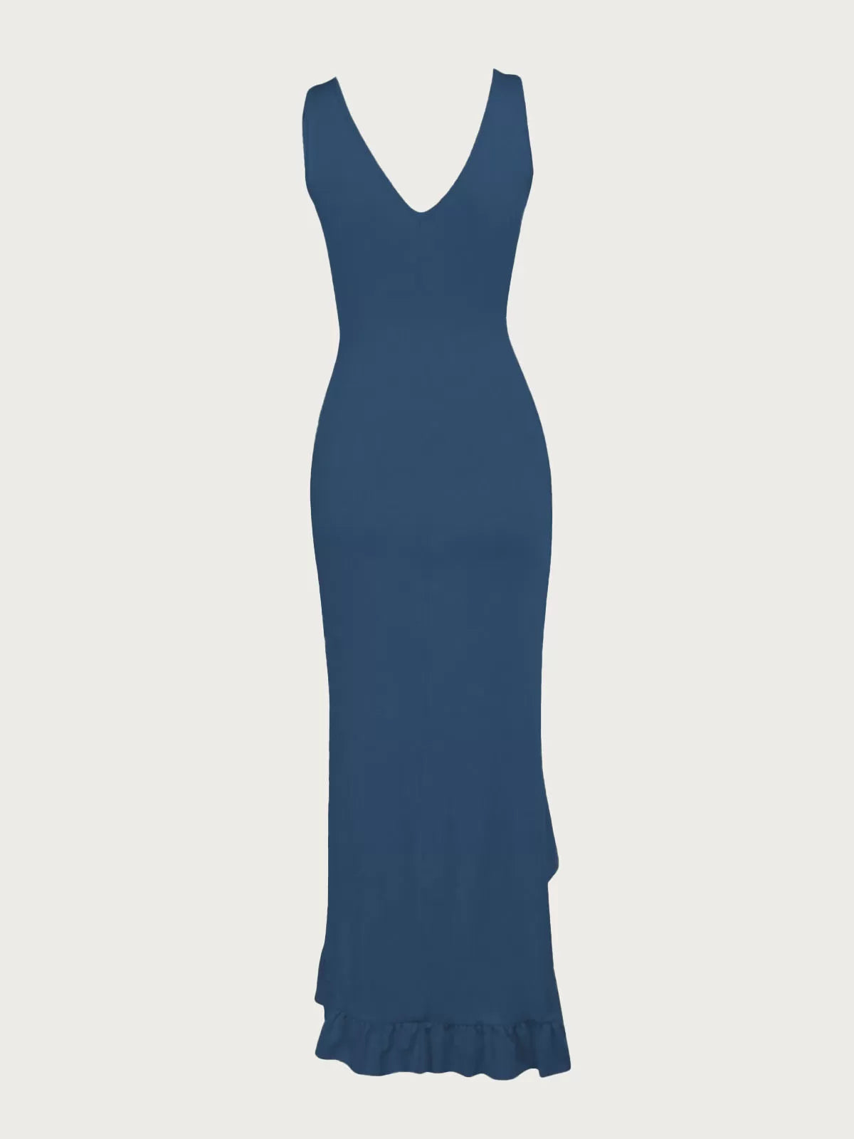 Solid Vacation Ruffles Deep V Neck Side Slit Fitted Dress