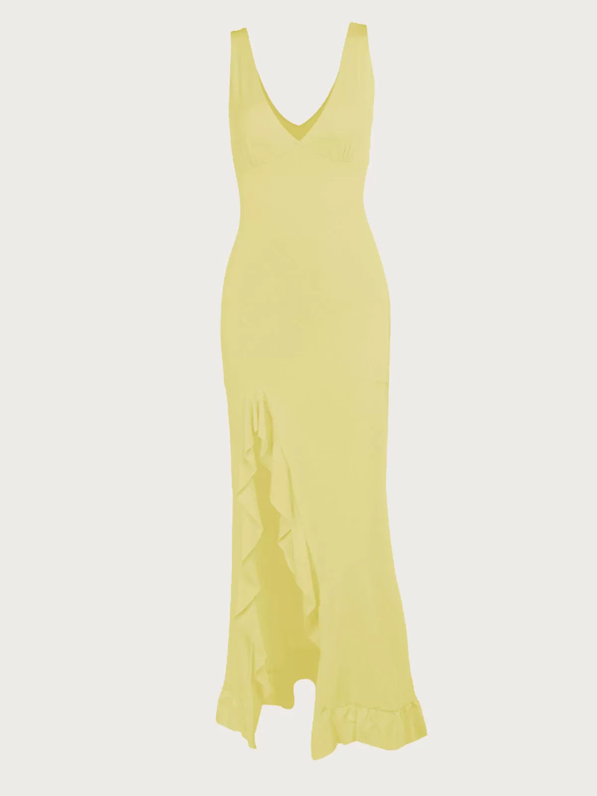 Solid Vacation Ruffles Deep V Neck Side Slit Fitted Dress