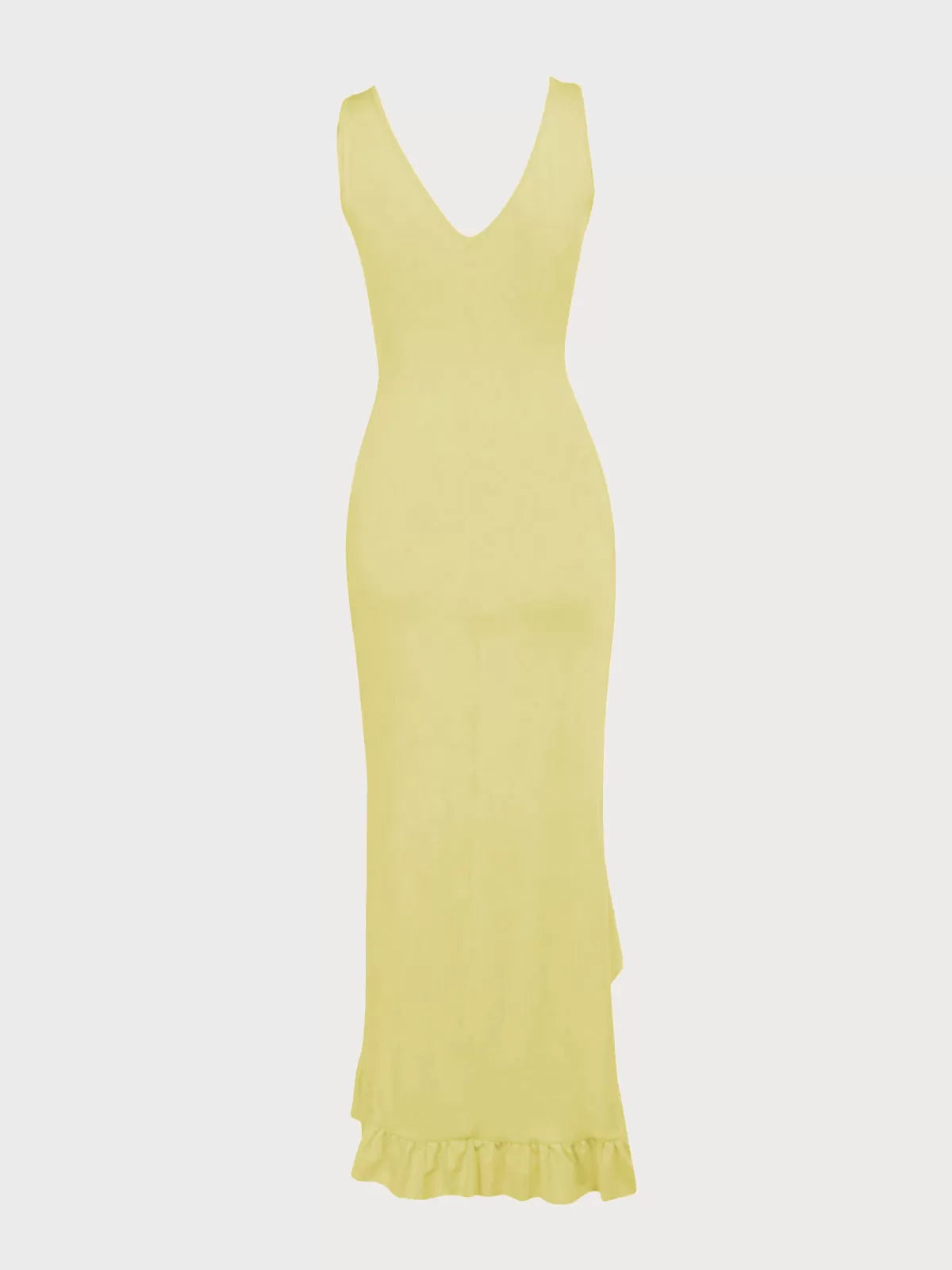 Solid Vacation Ruffles Deep V Neck Side Slit Fitted Dress