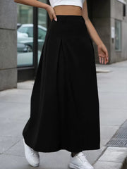 Solid Wrinkle Medium Rise Hidden Center Back Skirt