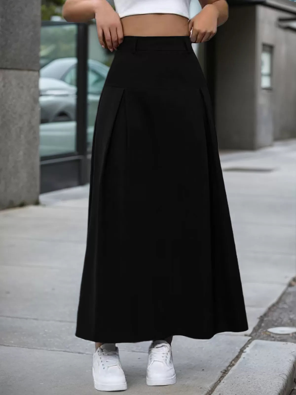 Solid Wrinkle Medium Rise Hidden Center Back Skirt