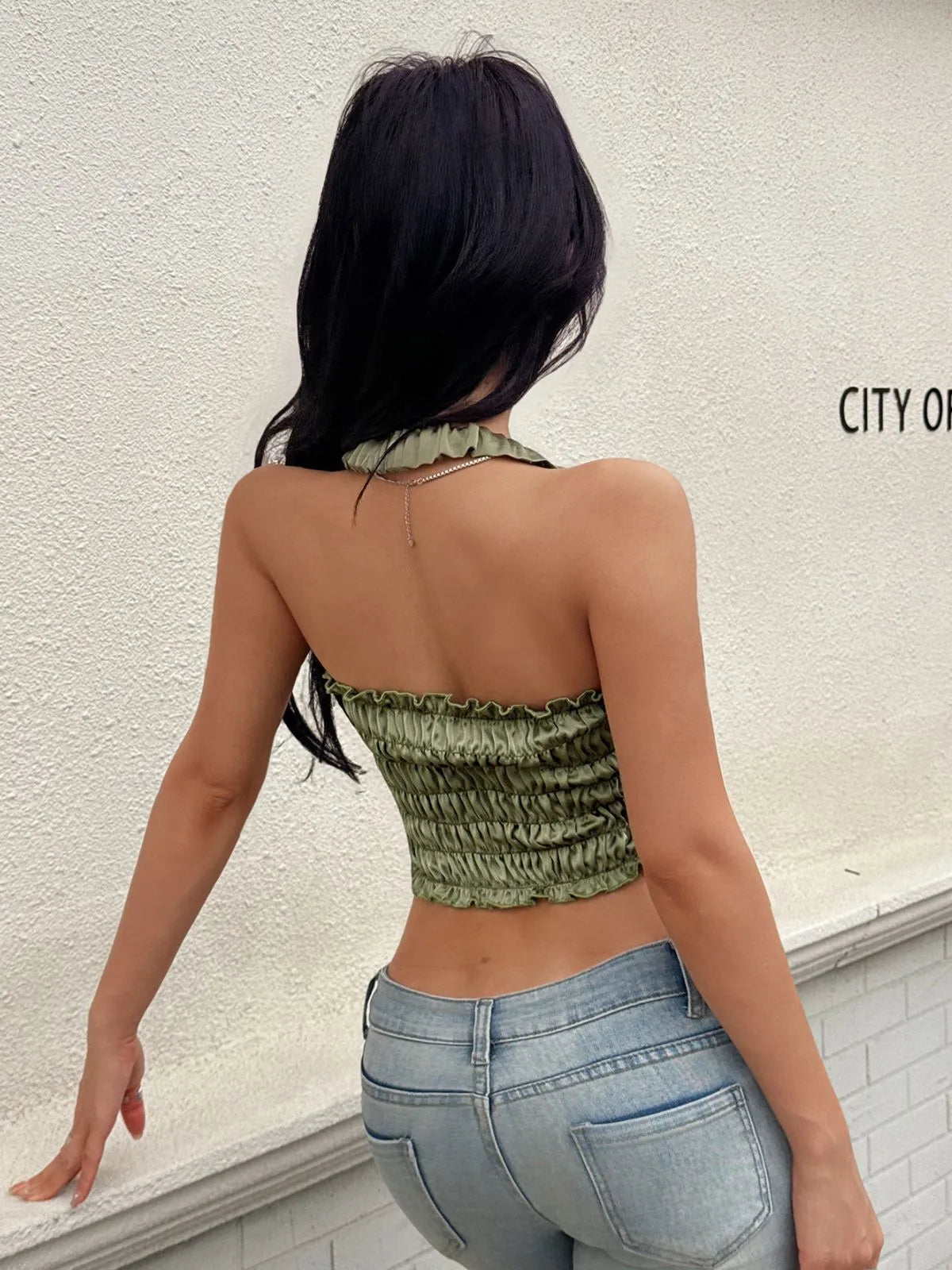 Solid Wrinkle Spaghetti Strap Cami