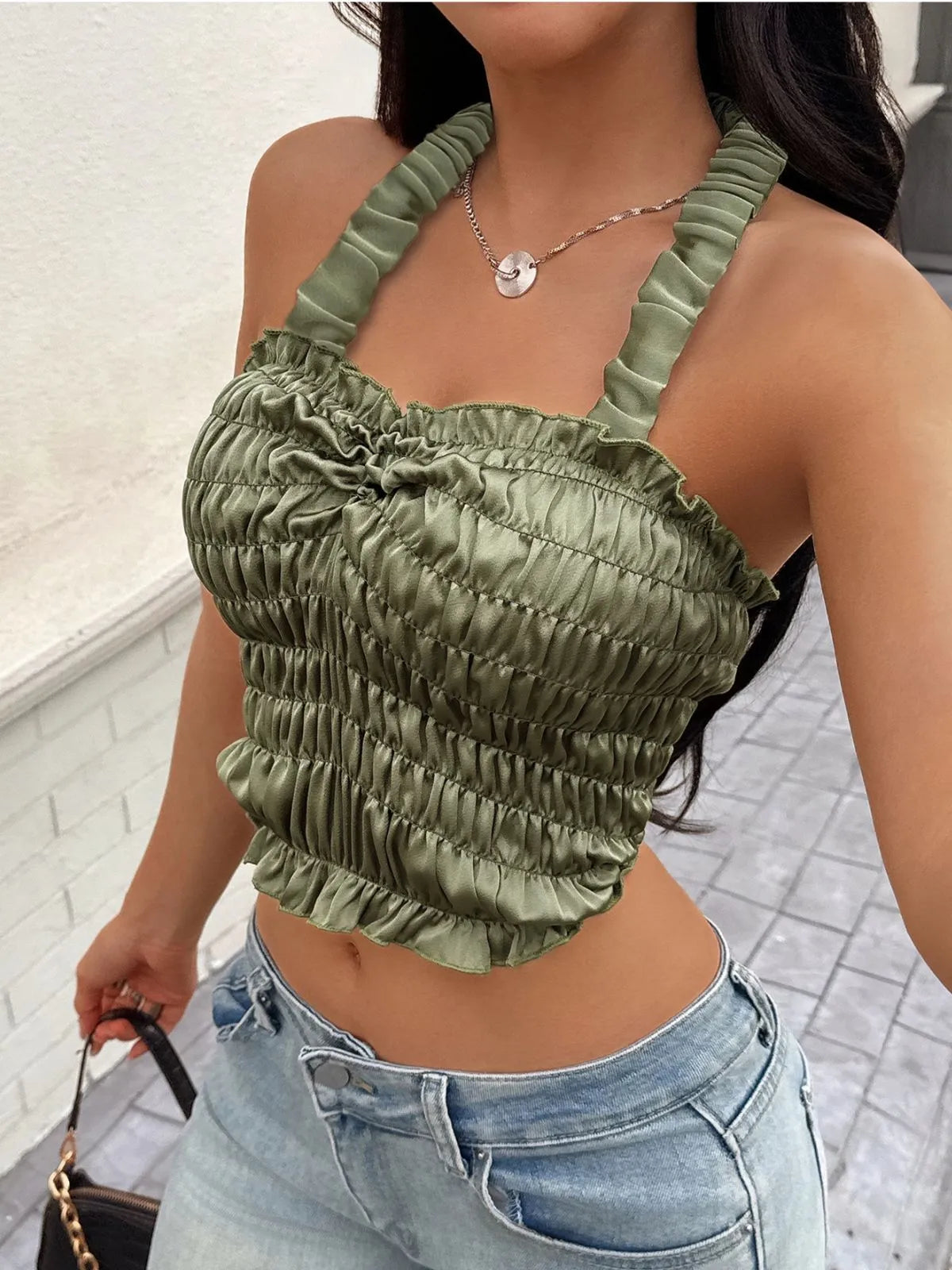 Solid Wrinkle Spaghetti Strap Cami