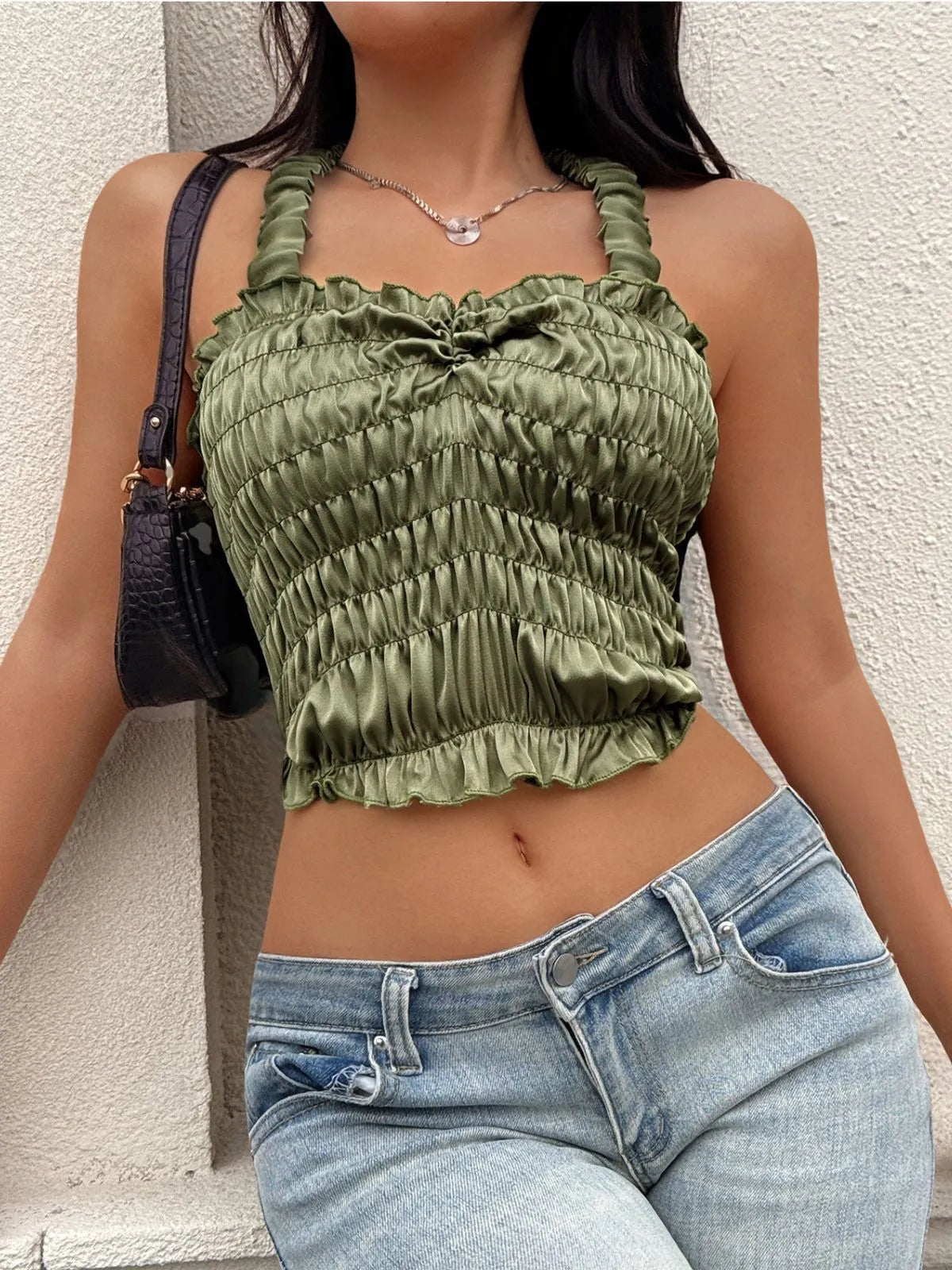 Solid Wrinkle Spaghetti Strap Cami
