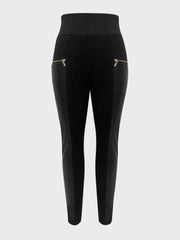 Solid Zipper High Rise Slip-on Skinny Pants
