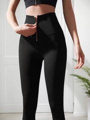 Solid Zipper High Rise Slip-on Skinny Pants
