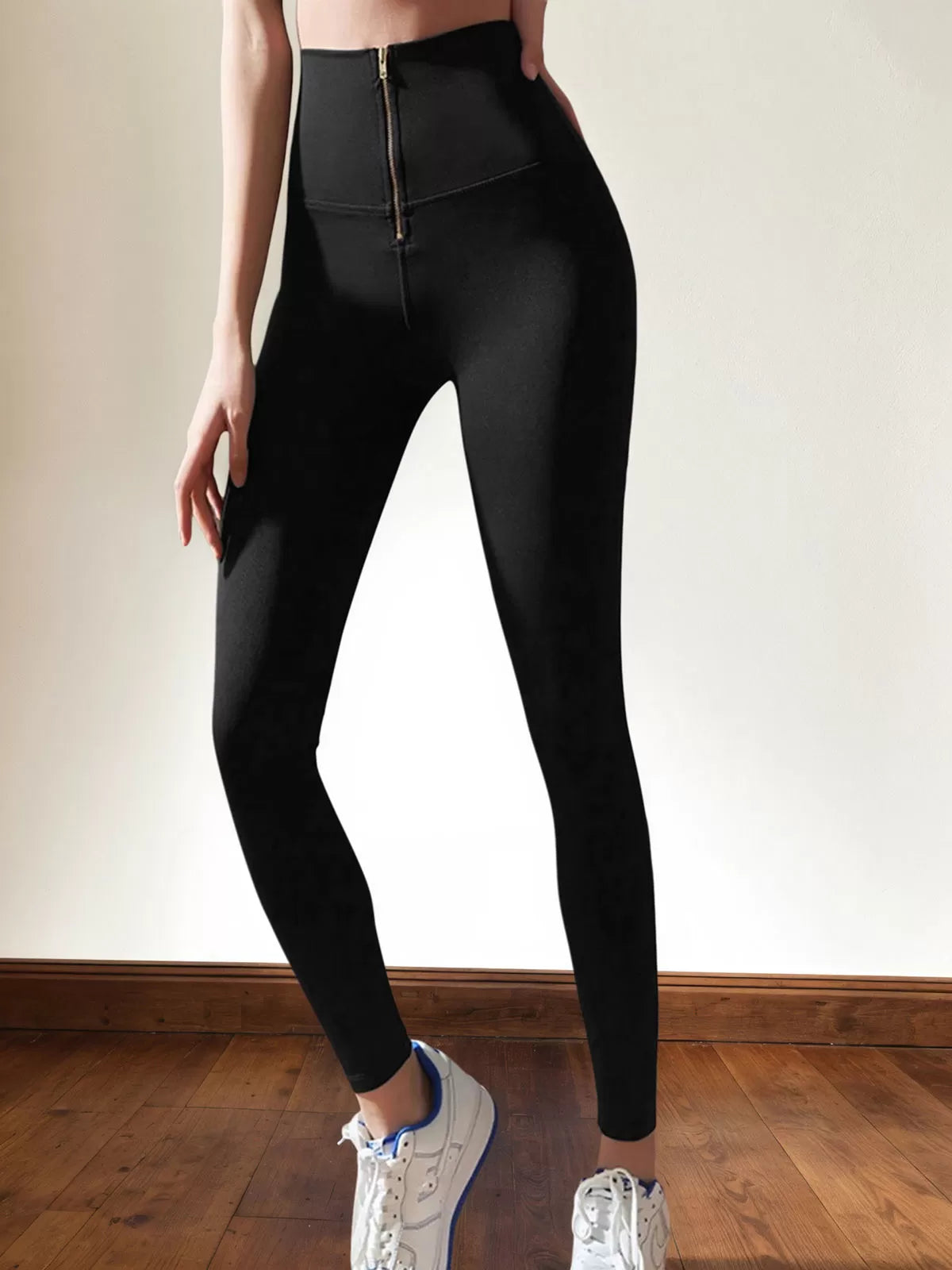 Solid Zipper High Rise Slip-on Skinny Pants