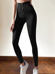Solid Zipper High Rise Slip-on Skinny Pants