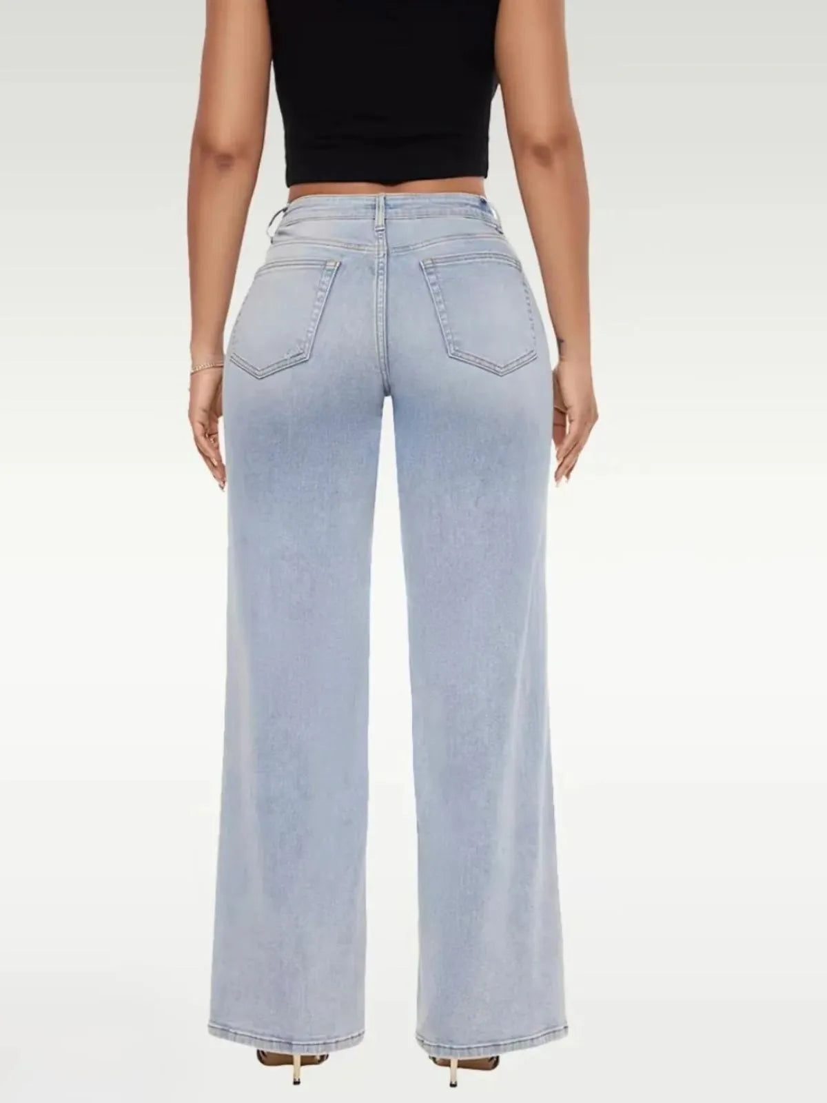 Minimalist Comfortable Stretchy Denim Mid-low Rise Tummy Control Curve Hugging Baggy Wide Leg Jeans
