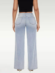Minimalist Comfortable Stretchy Denim Mid-low Rise Tummy Control Curve Hugging Baggy Wide Leg Jeans