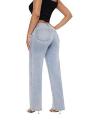 Minimalist Comfortable Stretchy Denim Mid-low Rise Tummy Control Curve Hugging Baggy Wide Leg Jeans