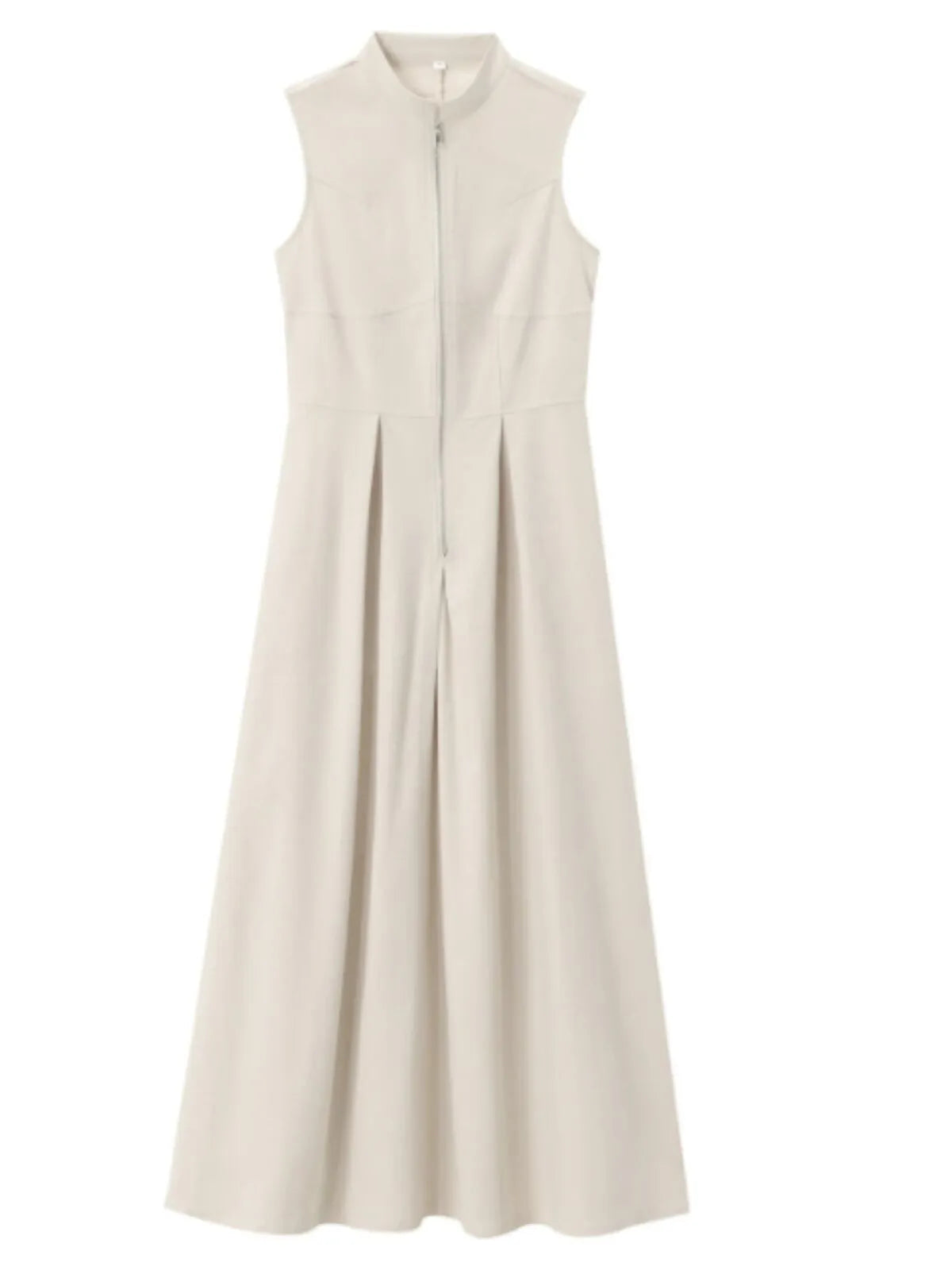 Solid Zipper Round Neck A-line Dress