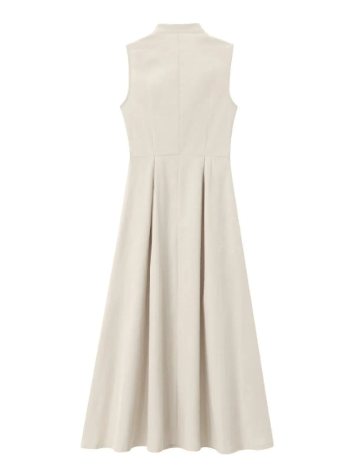 Solid Zipper Round Neck A-line Dress