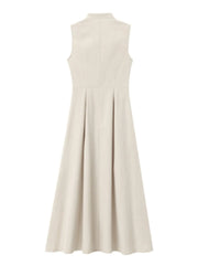 Solid Zipper Round Neck A-line Dress
