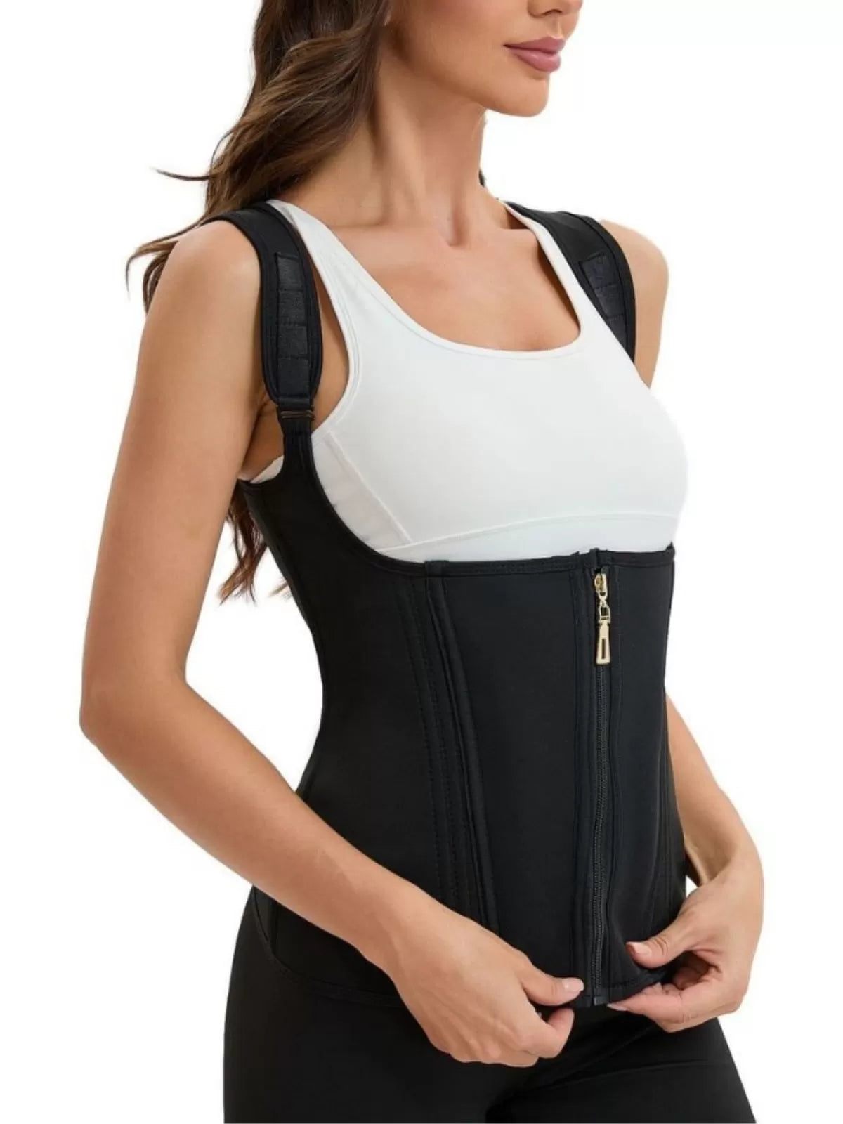 Solid Zipper Suspender Tummy Control Girdle Workout Shapewear Corset Cami