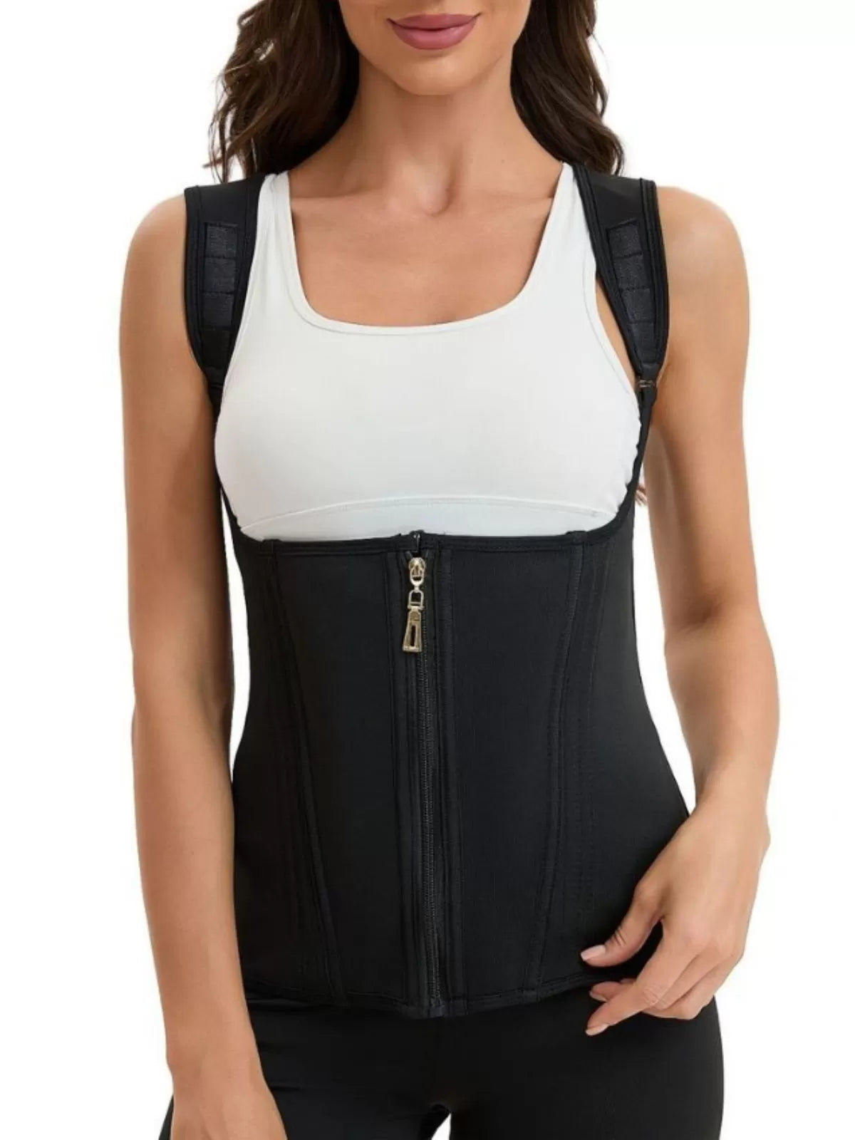 Solid Zipper Suspender Tummy Control Girdle Workout Shapewear Corset Cami