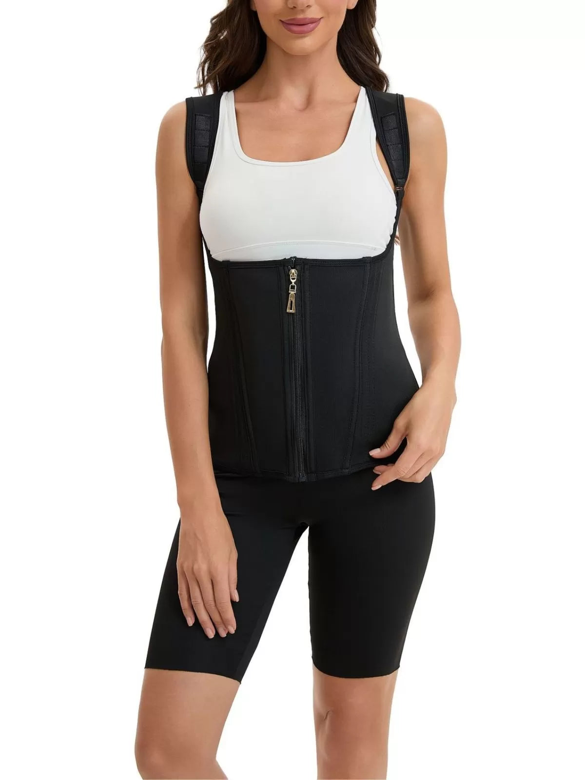 Solid Zipper Suspender Tummy Control Girdle Workout Shapewear Corset Cami