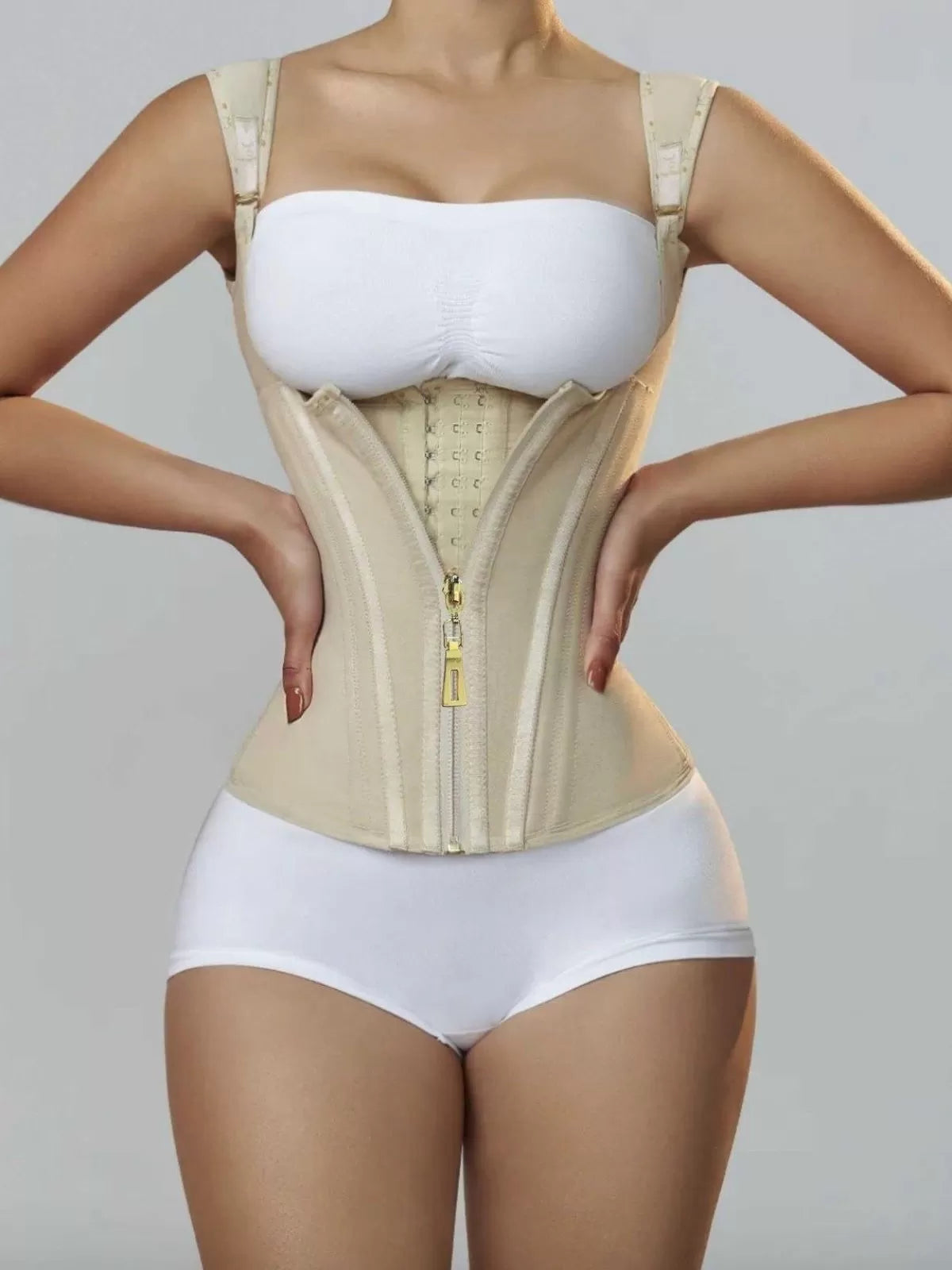 Solid Zipper Suspender Tummy Control Girdle Workout Shapewear Corset Cami