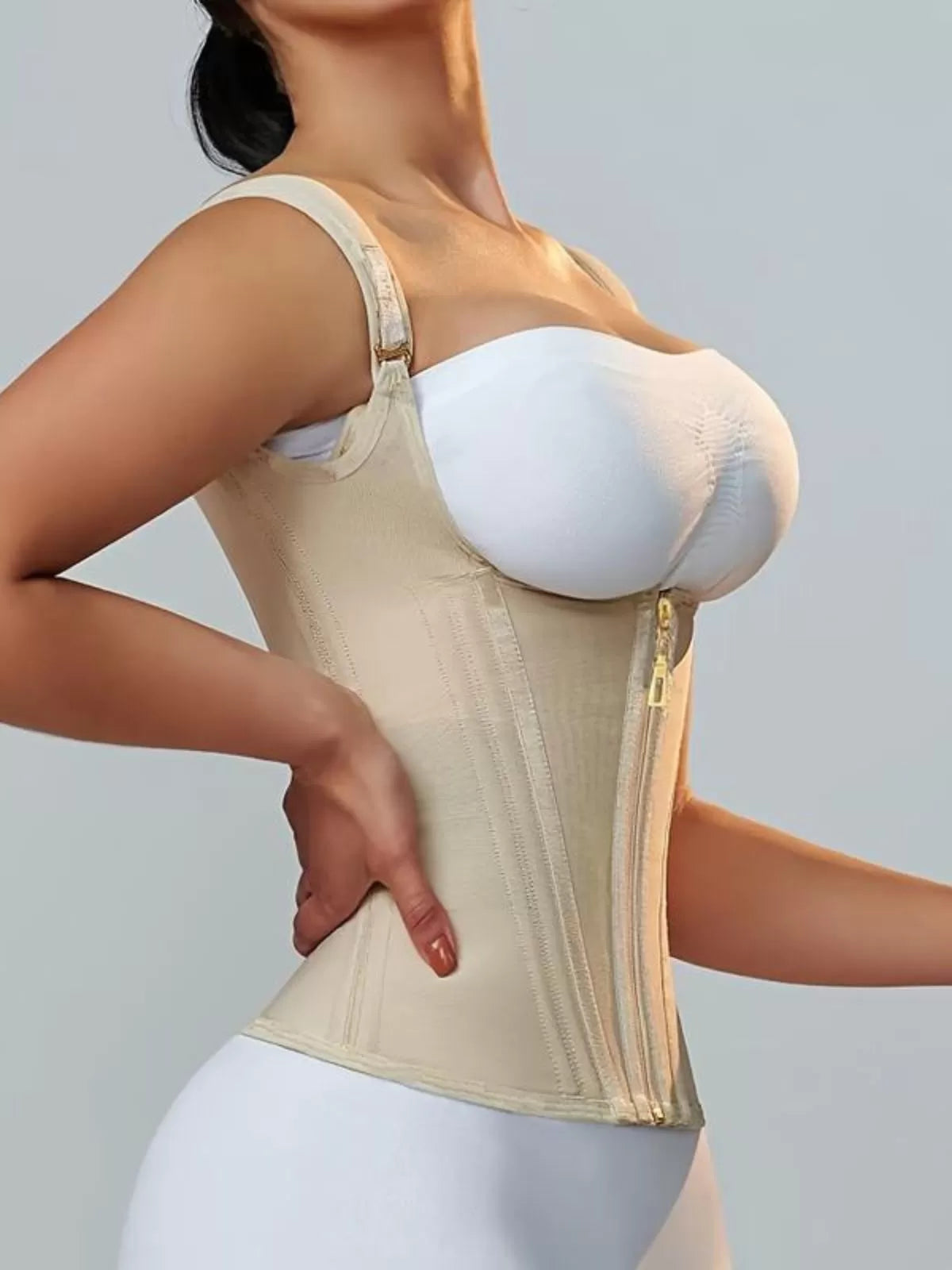 Solid Zipper Suspender Tummy Control Girdle Workout Shapewear Corset Cami
