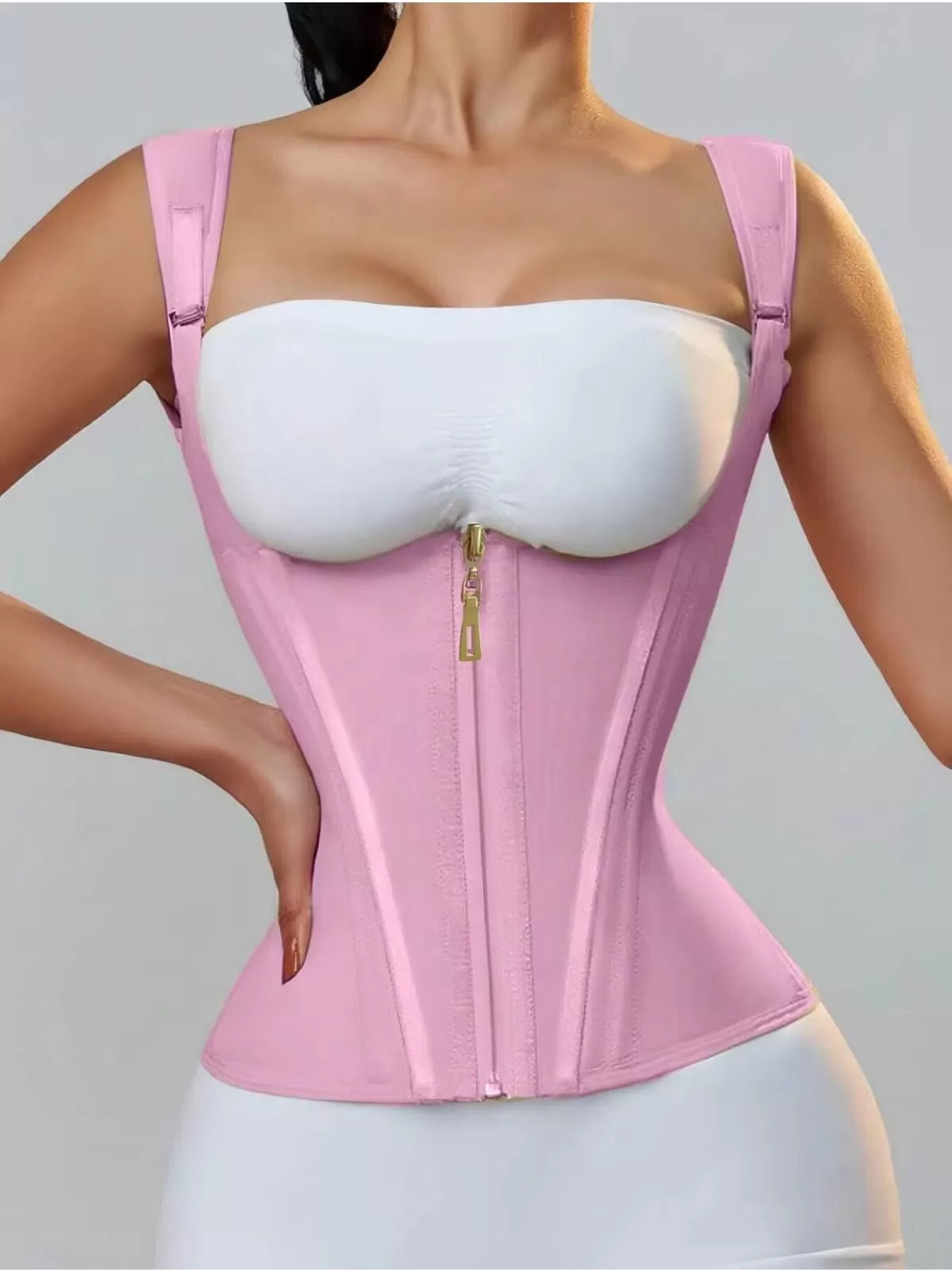 Solid Zipper Suspender Tummy Control Girdle Workout Shapewear Corset Cami