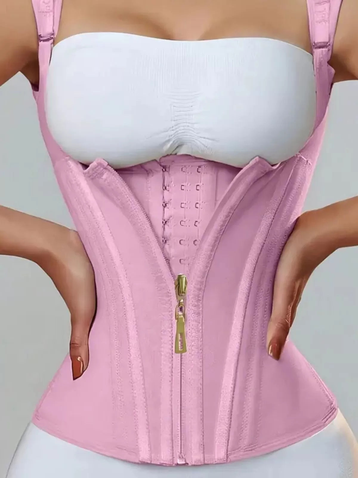 Solid Zipper Suspender Tummy Control Girdle Workout Shapewear Corset Cami