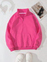 Solid Zipper Turtleneck Regular Sleeve Long Sleeve Sweatshirt