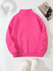 Solid Zipper Turtleneck Regular Sleeve Long Sleeve Sweatshirt