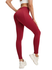 Sporty Style Watermelon Red High Rise Pull On Leggings