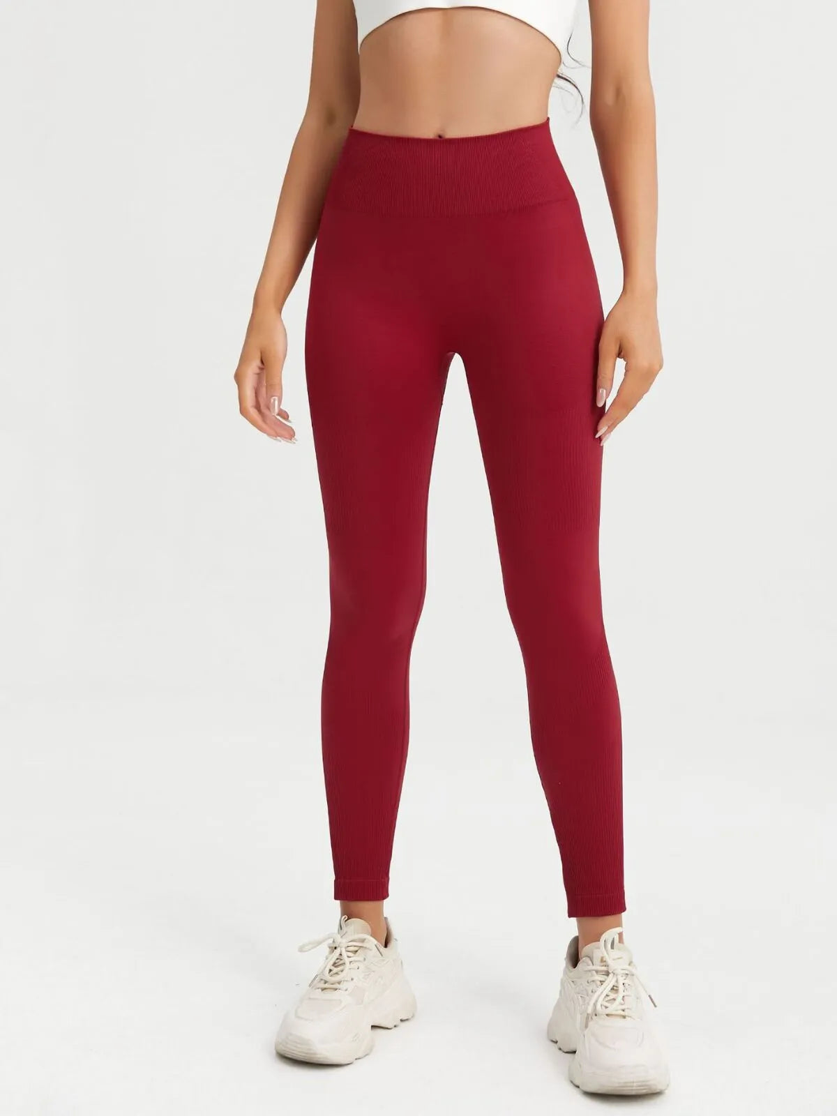 Sporty Style Watermelon Red High Rise Pull On Leggings