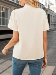 Stand Collar Puff Short Sleeve Blouse