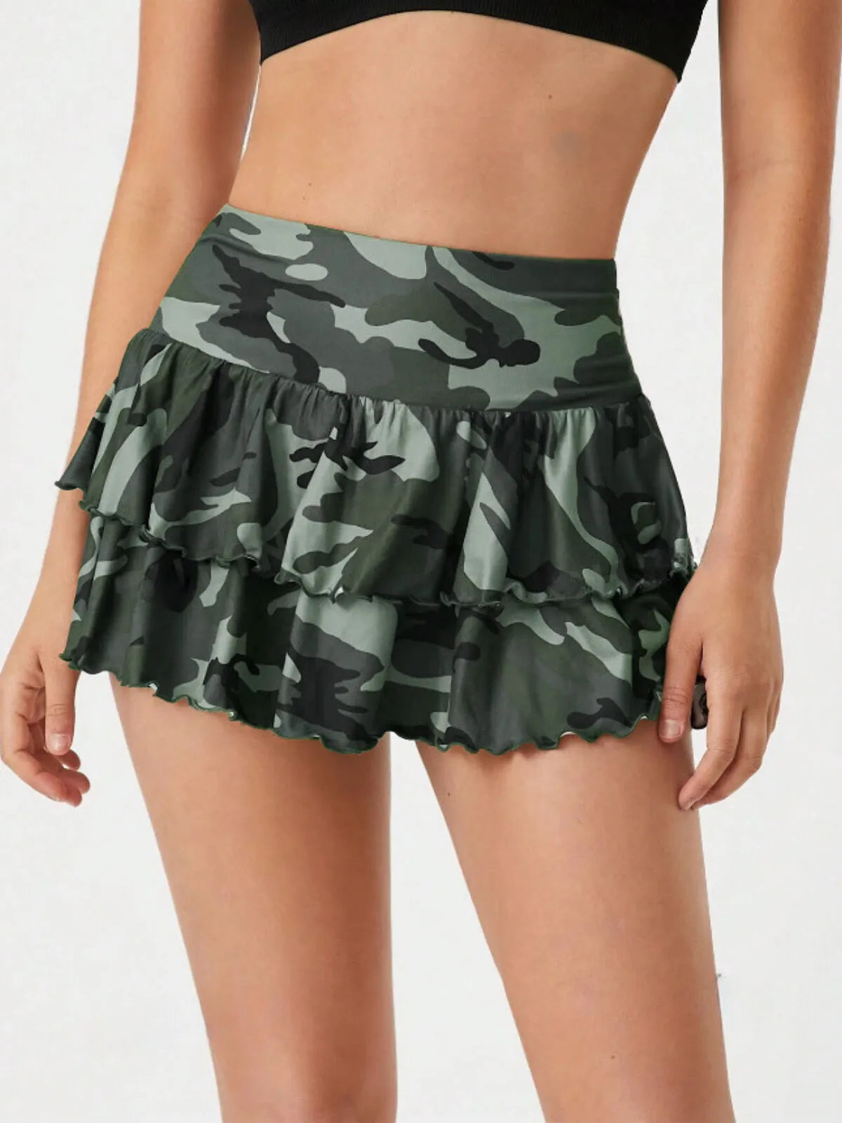 Streetwear Camo Ruffles High Rise Mini Skirt