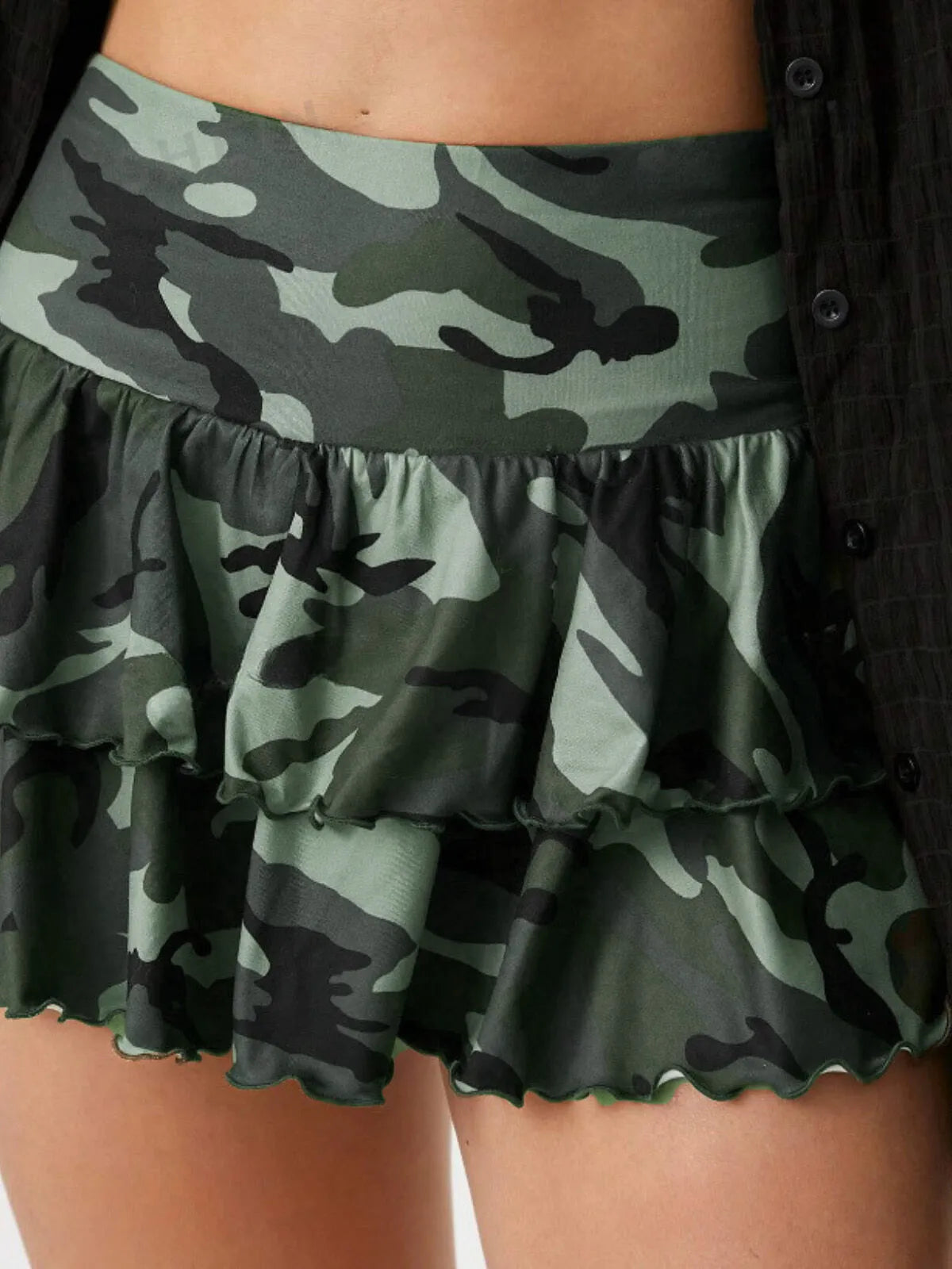 Streetwear Camo Ruffles High Rise Mini Skirt