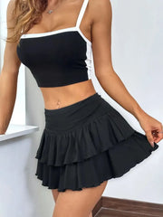 Streetwear Camo Ruffles High Rise Mini Skirt