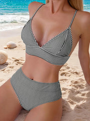 Striped Backless High Rise Spaghetti Strap Bikini