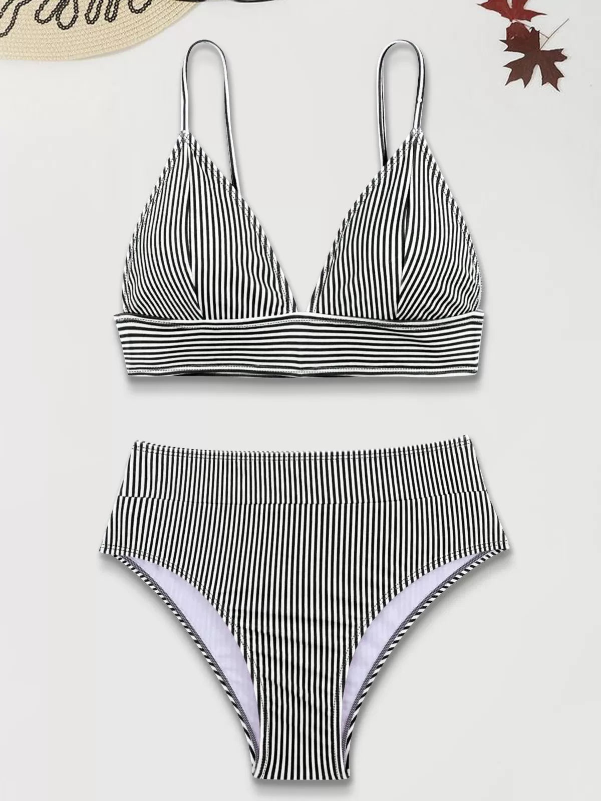 Striped Backless High Rise Spaghetti Strap Bikini