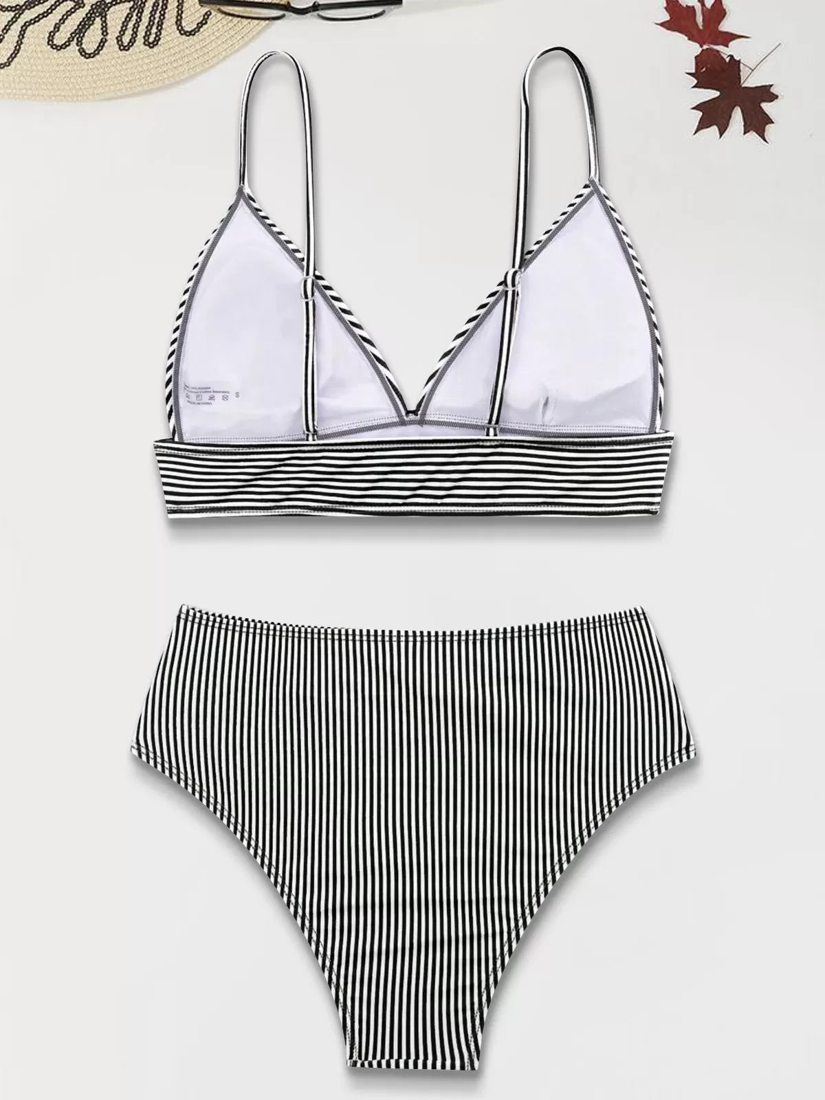 Striped Backless High Rise Spaghetti Strap Bikini
