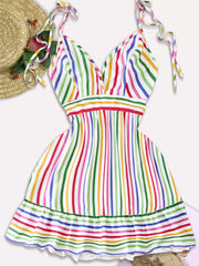 Striped Backless Spaghetti Strap Trumpet Dress