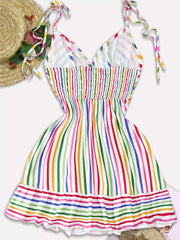 Striped Backless Spaghetti Strap Trumpet Dress