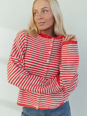 Striped Button Front Open Front Design Round Neck Casual Cardigan Lightweight Fall & Winter Fashion