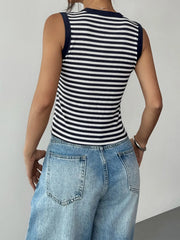 Striped Button Round Neck Cami