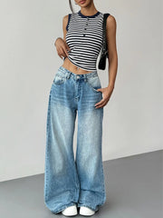Striped Button Round Neck Cami