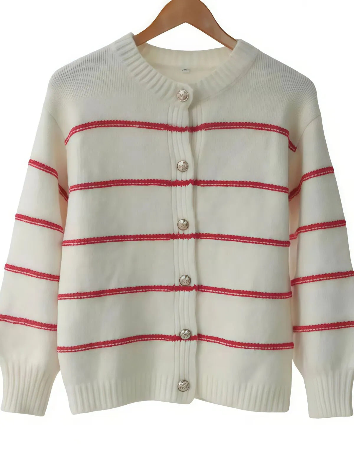 Striped Button V-neck Casual Open Front Outwear Knit Cardigan